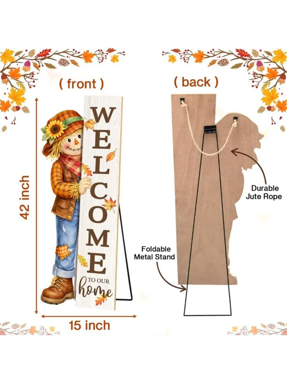 Autumn Wooden Scarecrow Welcome Sign - 42